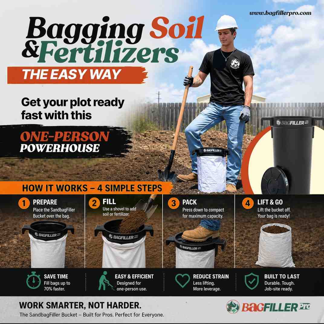 Bag Filler Pro Bucket With Bottom Insert - Heavy Duty Sand Filler Tool for Fast, Clean, and Efficient Bagging