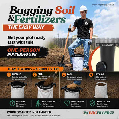 Bag Filler Pro Bucket With Bottom Insert - Heavy Duty Sand Filler Tool for Fast, Clean, and Efficient Bagging
